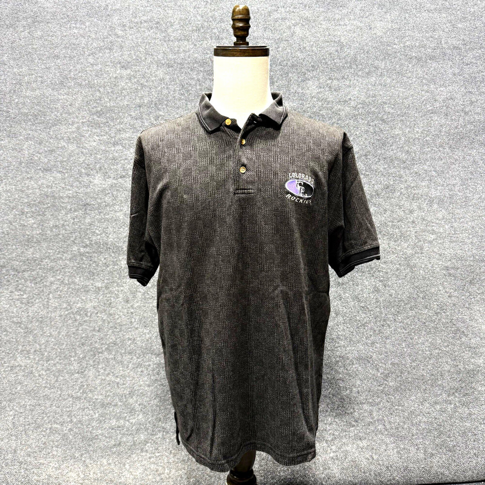 Vintage Dynasty Colorado Rockies Polo Shirt Mens Gray MLB Baseball Embroidered L